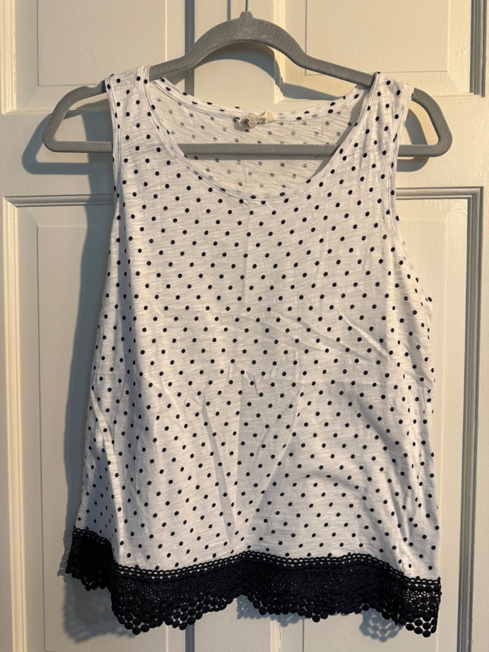 Maison Jules White Polka Dot Tank with Black Lace Hem